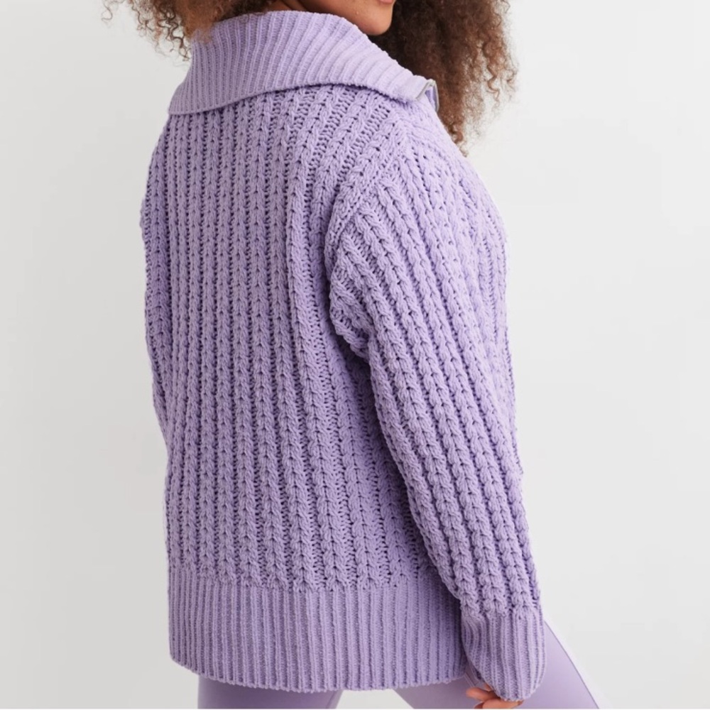 Aerie Cable Car 1/4 Zip Oversized Sweater Collared Lavender Loose Knit XS